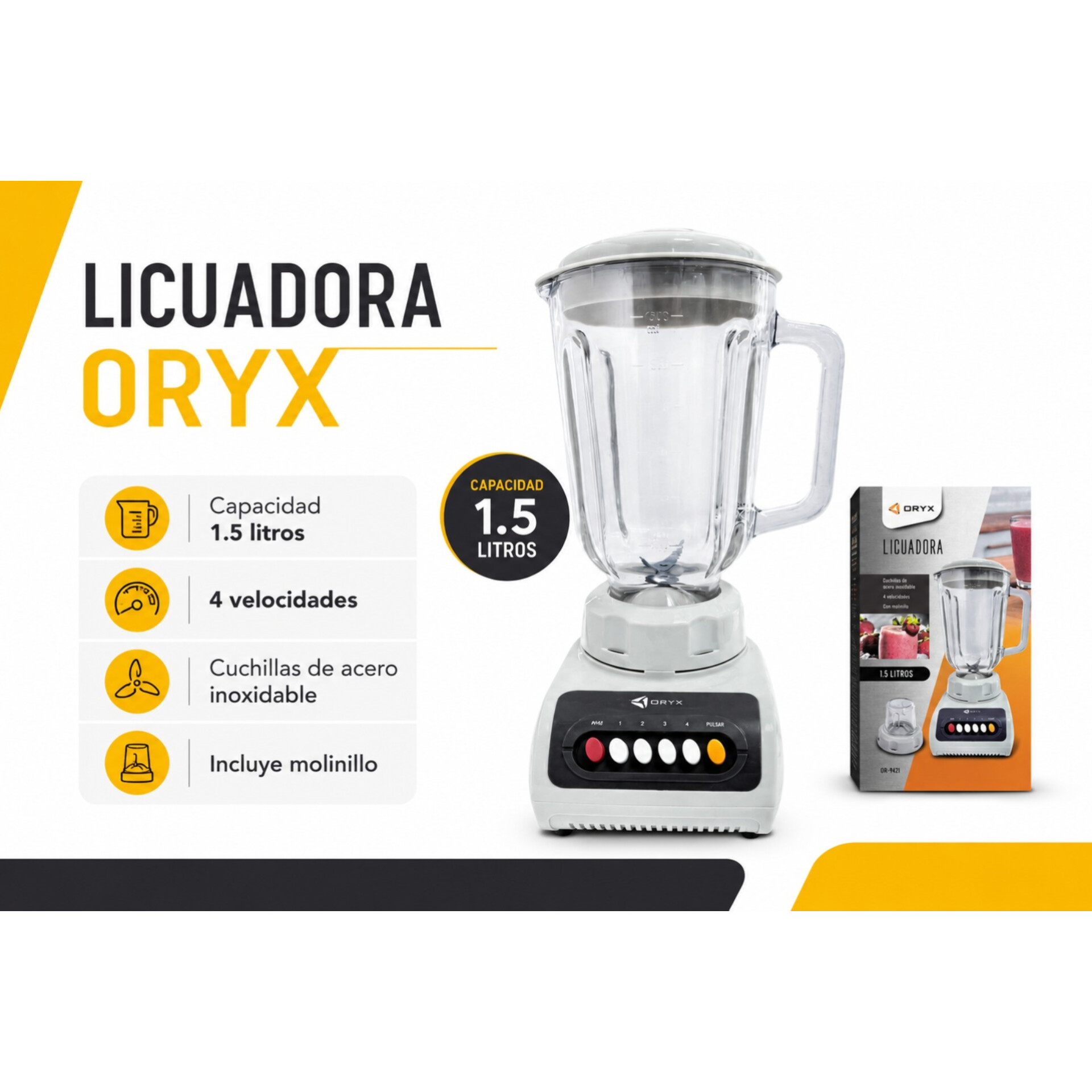 LICUADORA Y PICADORA 1,5LT VIDRIO- ORYX