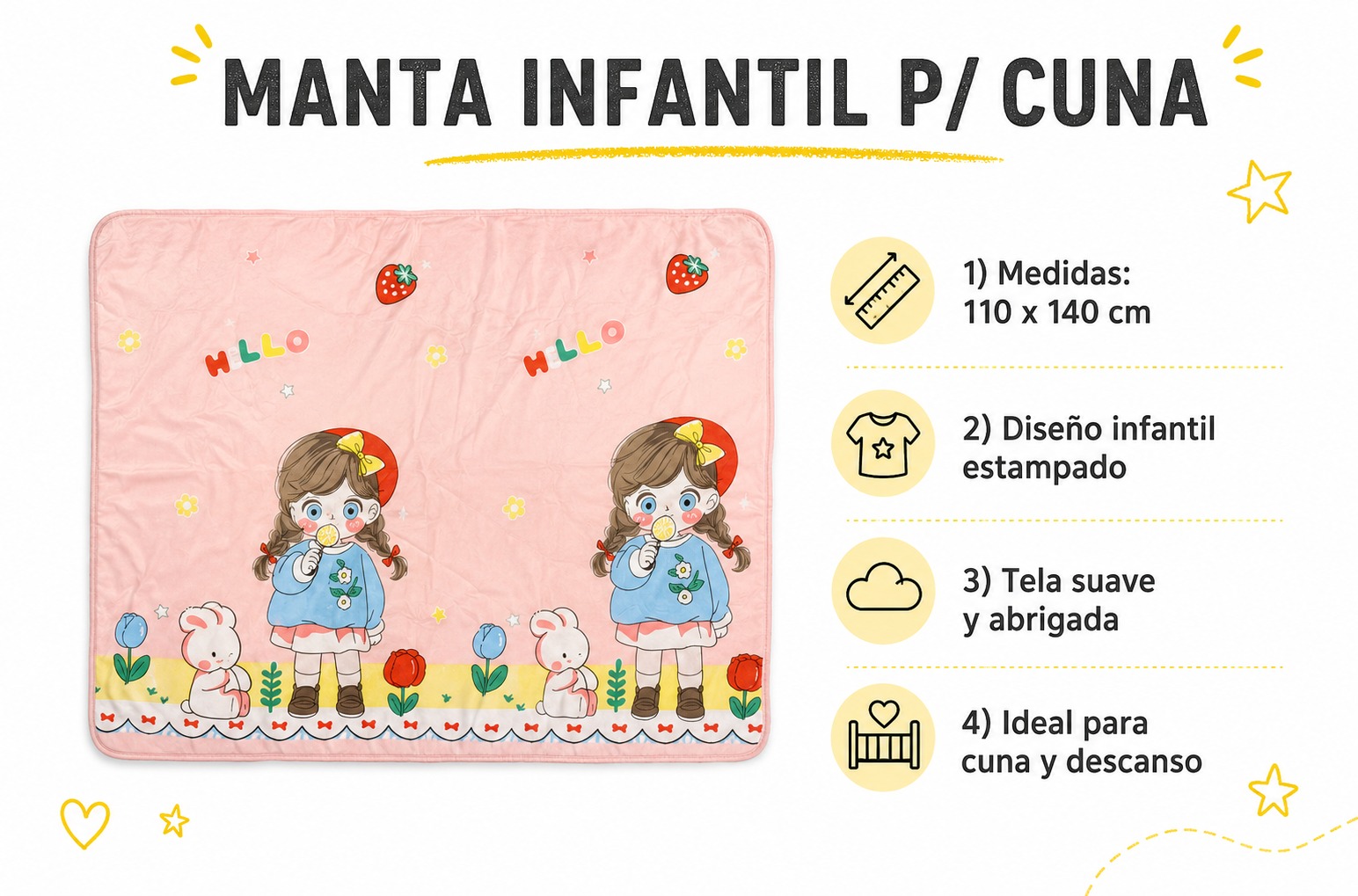 MANTA INFANTIL PARA CUNA 110cmX140cm